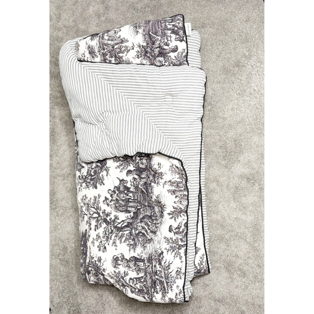 Waverly Reversible Toile de Jouy Ticking Stripe Quilt Brown Cream Full Size